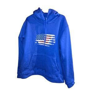 Blue Hooded Men's Sweater with Flag Design NWOT